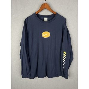 Vintage Nike Long Sleeve Shirt Mens XL‎ Silver Tag Center Check Swoosh Navy Y2K